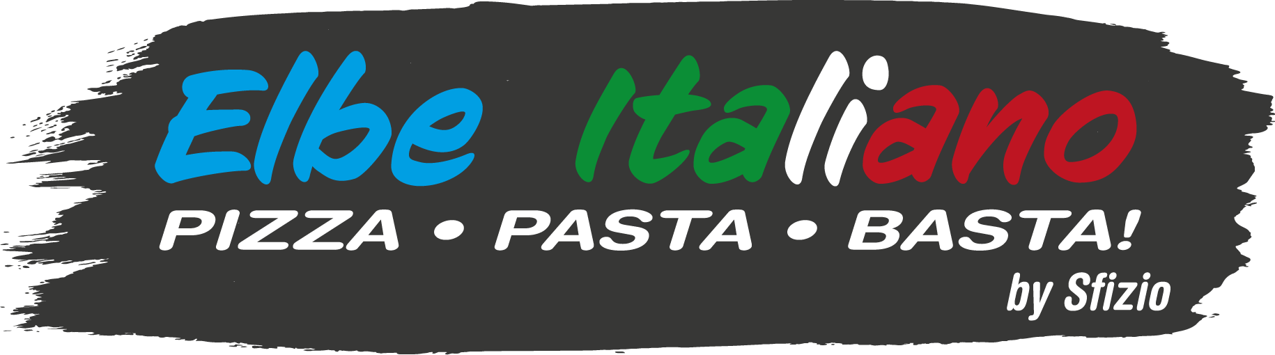 Logo mit dem Slogan 'Elbe Italiano Pizza Pasta Basta by Sfizio'